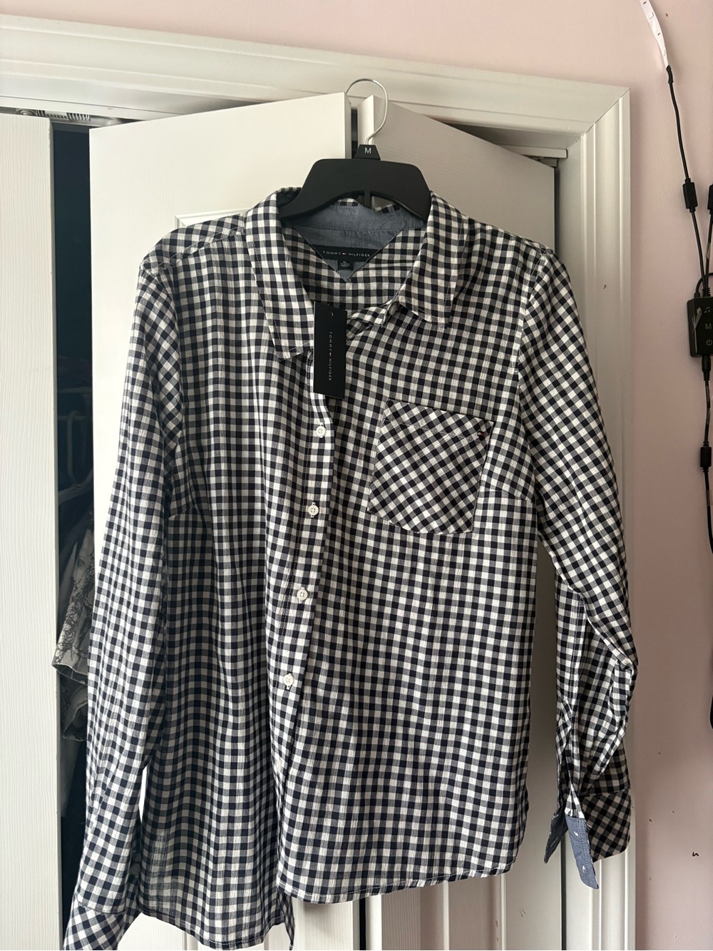 Tommy Hilfiger Navy and White Gingham Button Shirt